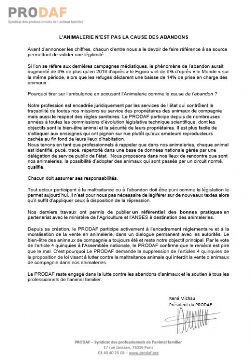 Le courrier du PRODAF contre l&#039;article 4 quinquies de l&#039;amendement Dombreval